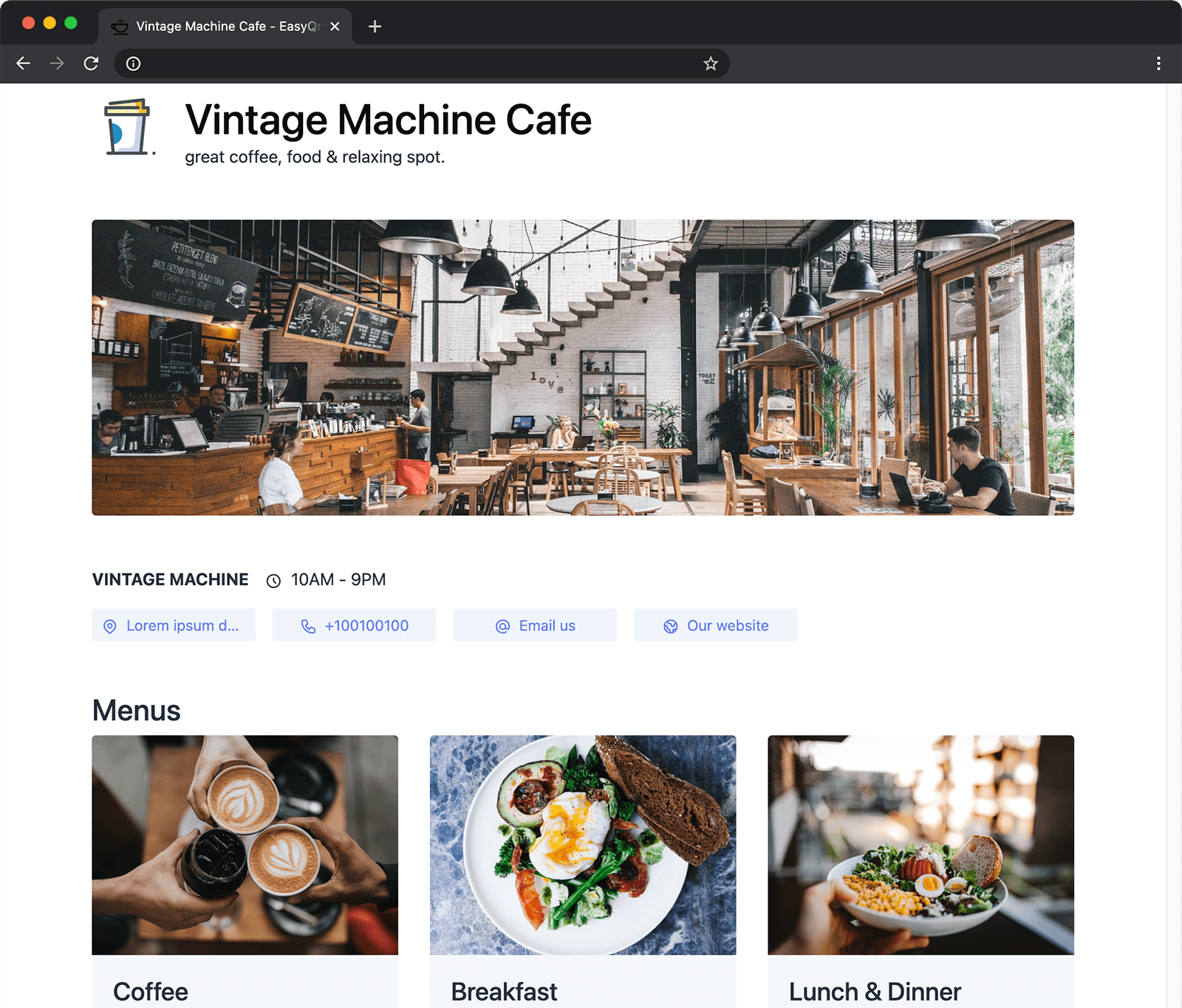 Captura de tela de uma página de loja de amostra em visualização de desktop
